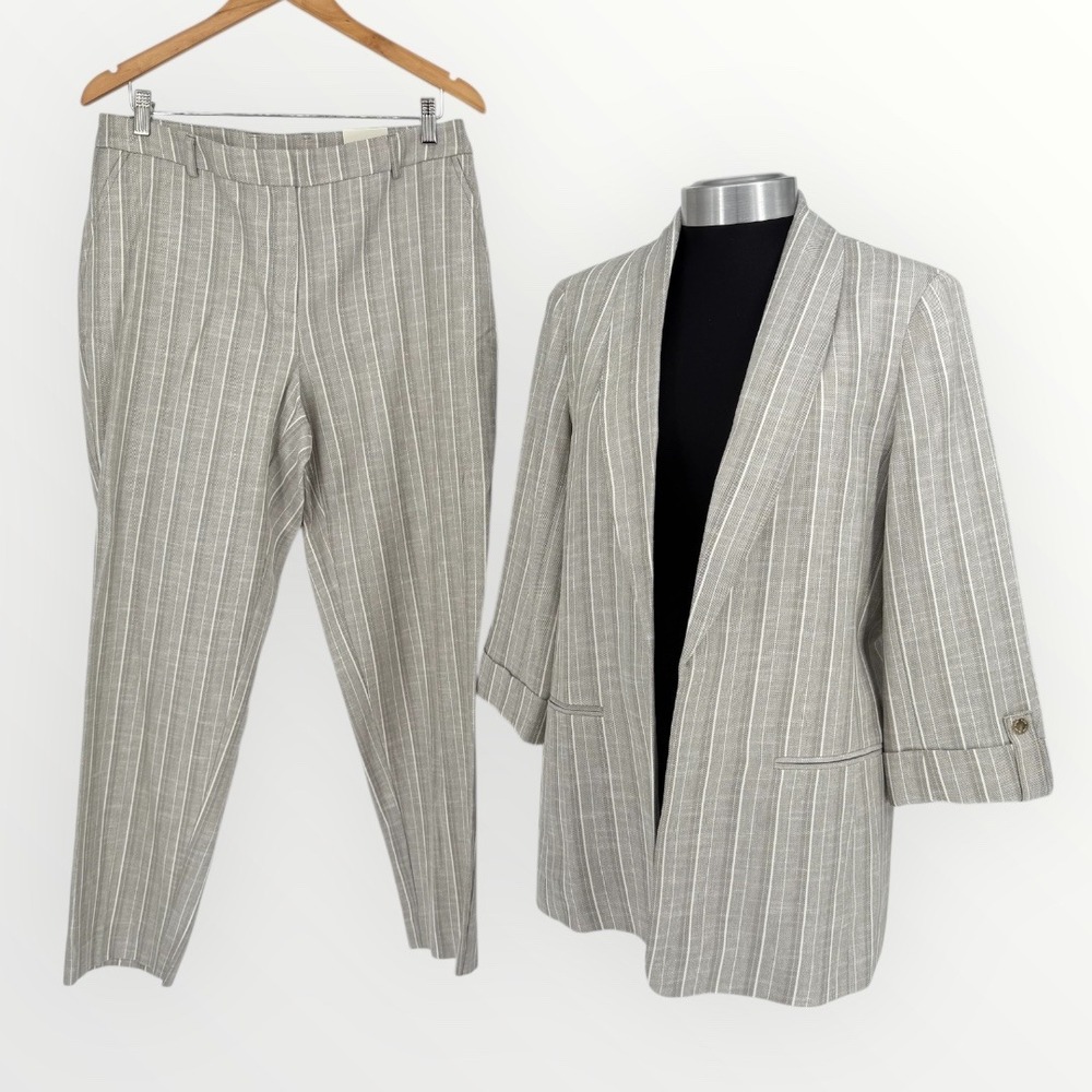 ANNE KLEIN Women's Blazer + Pant Stripe Collarless Size M Pant‎ Size 10